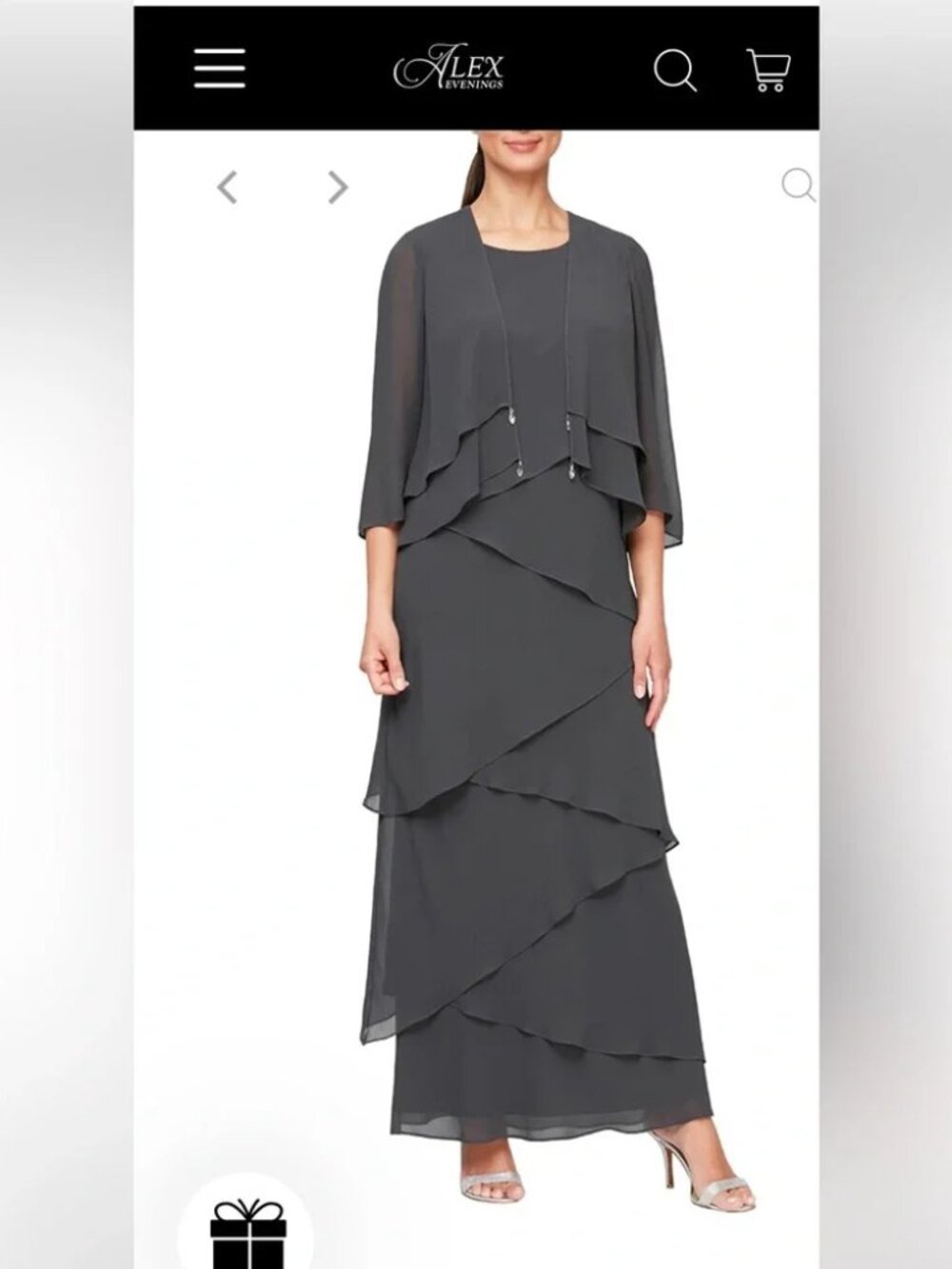 Alex Evening Gown scoop neck tiered formal maxi dress in gray